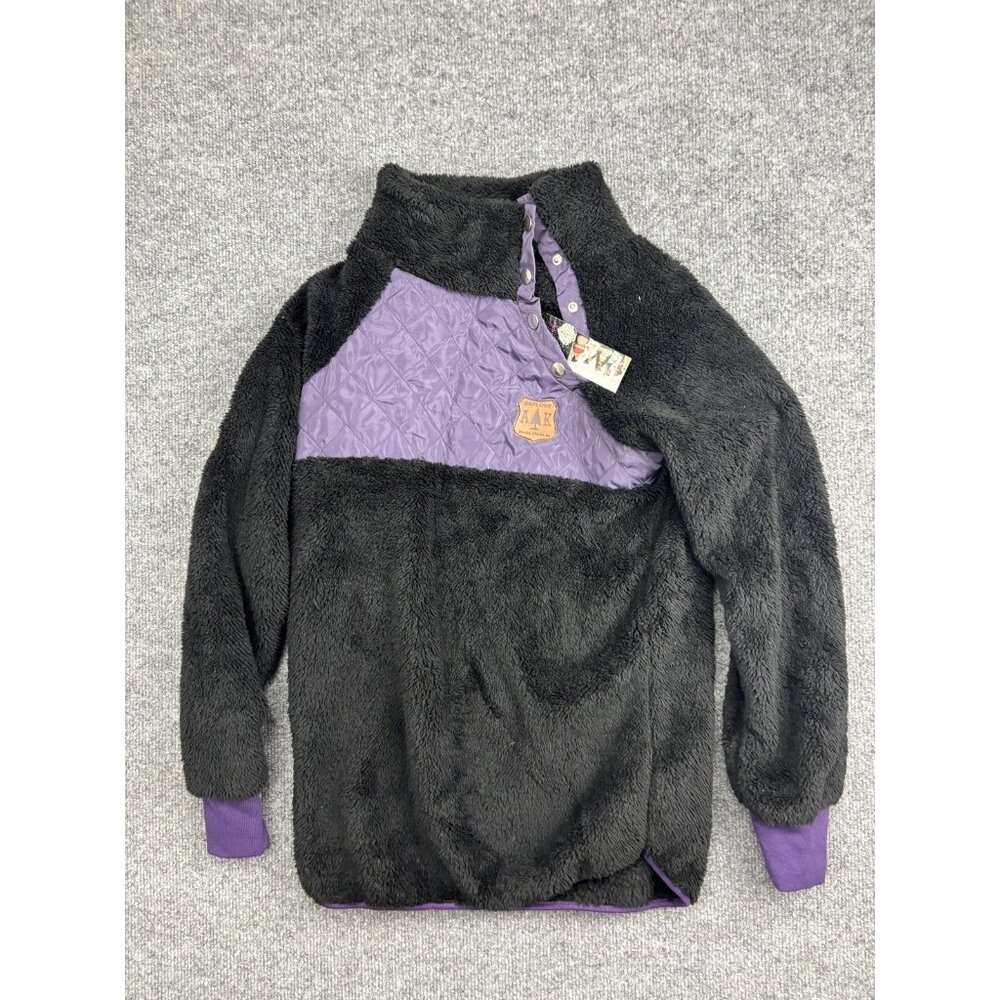 Alaska Chicks Co. Jacket Womens Small‎ Black Purple Sherpa Fleece Snap Pullover
